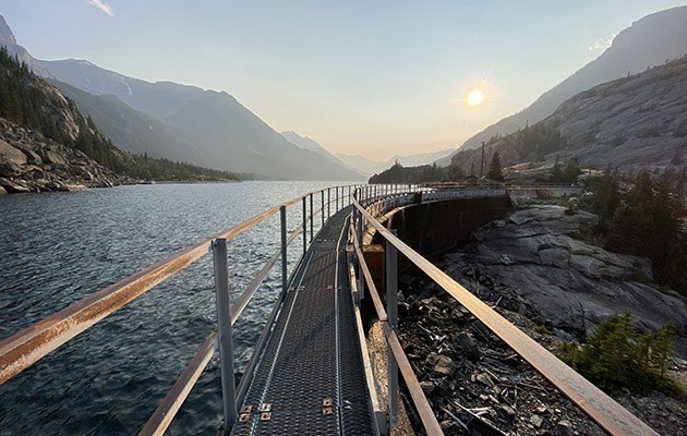 Rowe Dam at Mystic Lake at sunset